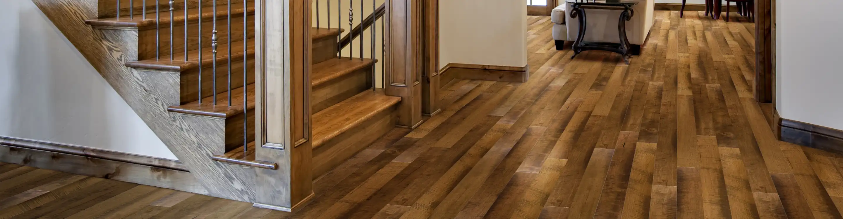 Cherry hardwood floors and staircase